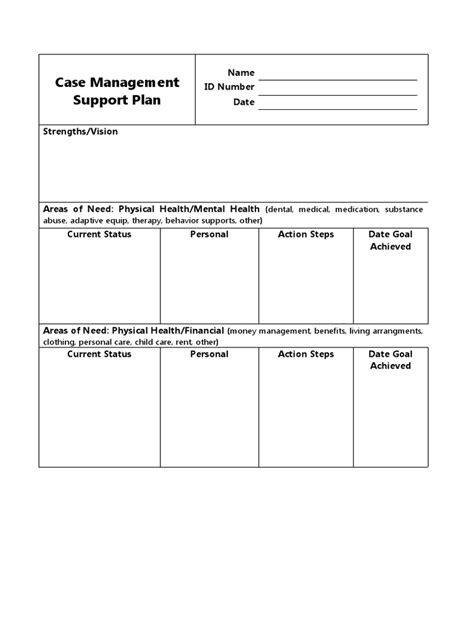 Case Management Support Plan Form Pdf