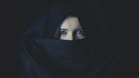 Black Hijab Headdress People Girl Woman Face Black Clothing