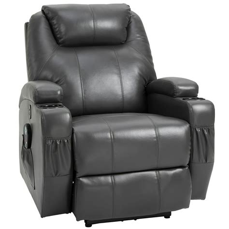 homcom electric power reclining massage sofa pu leather w 8 point vibration waist heating side