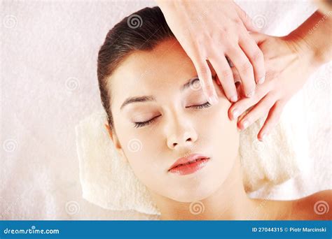 Relaxed Woman Enjoy Receiving Face Massage Stock Image Image Of Medicine Care 27044315