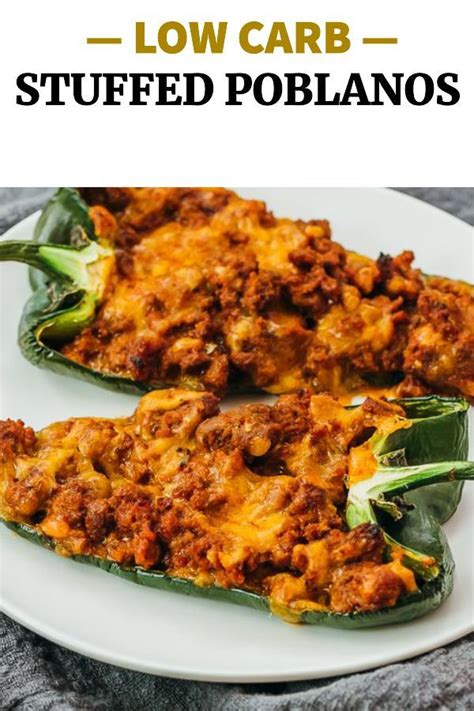 these stuffed poblano peppers are filled with ground beef and cheese they have delicious