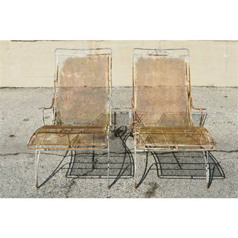 Mid Century Modern Russell Woodard Wrought Iron Patio Chairs A Pair