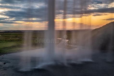 Seljalandsfoss Waterfall At Sunset Iceland Stock Image Image Of