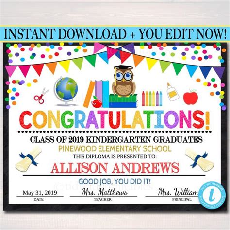 This editable preschool graduation certificate template has a cute design. EDITABLE Graduation Certificate ANY GRADE Printable ...