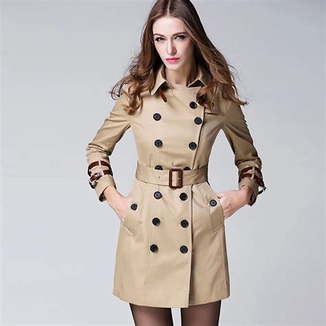 Spring Autumn Clothing Solid Color Lady Long Windbreak Double