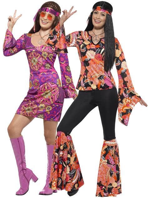 Ladies Hippie Hippy Flares Top Costume Adult 60s 70s Fancy Dress