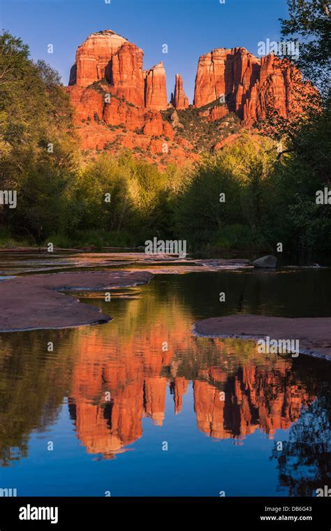 Cathedral Rock At Sunset From Oak Creek Canyon In Sedona Arizona Stock