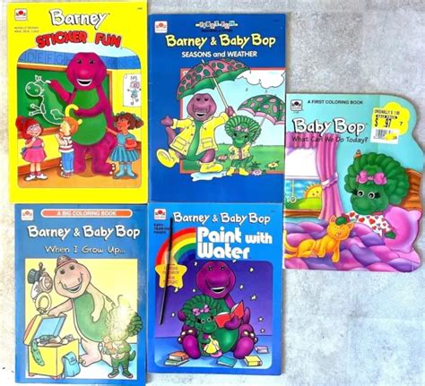 Barney And Baby Bop 5 Unused Coloring Activity Paint Books Vintage Old