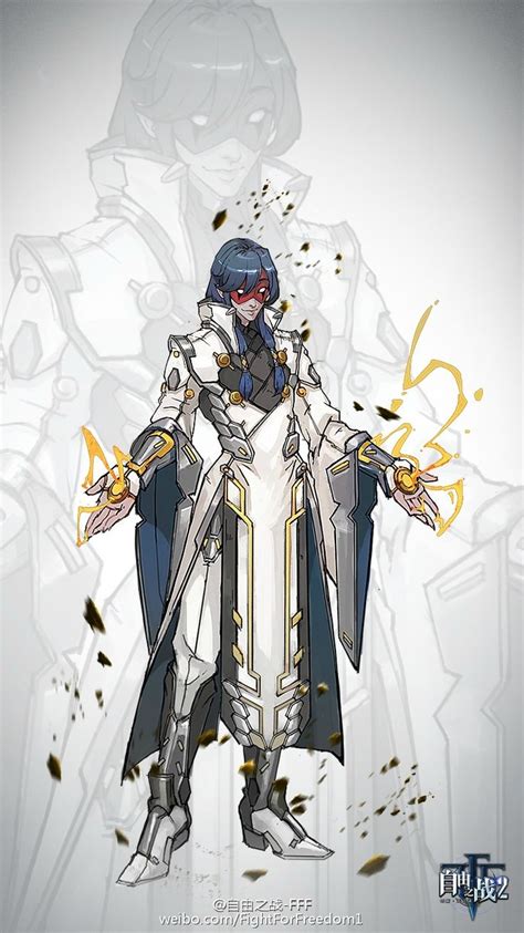 An Anime Character Is Standing In Front Of A White Background With Gold