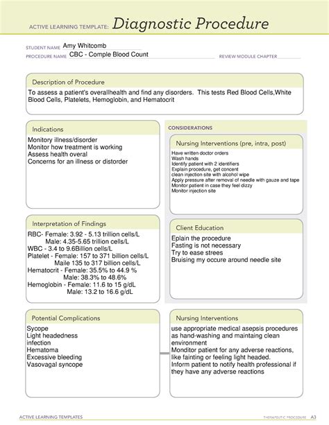 Active Learning Template Diagnostic Procedure