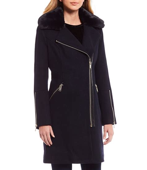 Michael kors women's winter outerwear fur hood parka coat jacket plus1x 2x 3x 4x. MICHAEL Michael Kors Faux Fur Trim Asymmetrical Zip Wool ...
