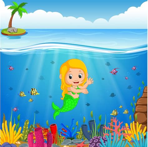 Premium Vector Cartoon Mermaid Underwater