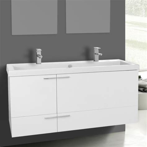 For bathrooms really limited on space, we carry a variety of corner bathroom vanities to choose from. 47 Inch Glossy White Bathroom Vanity Set, Double Sink ...