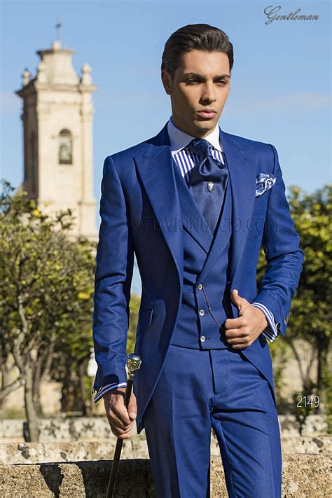 Italian morning suit in Blue Prince of Wales and double brestead vest. Suit ONGala 2149 | Abiti ...