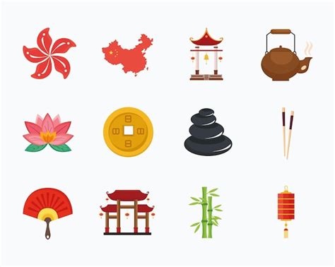 Doce Iconos De La Cultura China Vector Premium
