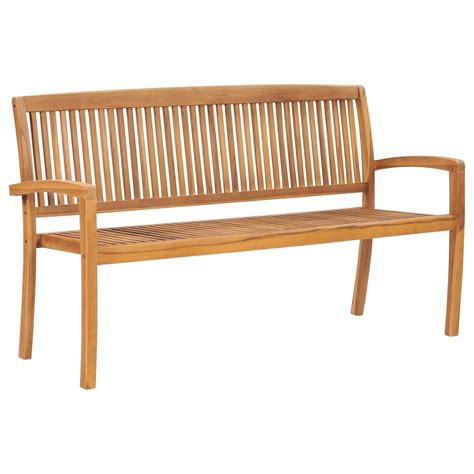 3 Seater Stacking Garden Bench 159 Cm Solid Teak Wood Relax Outdoors