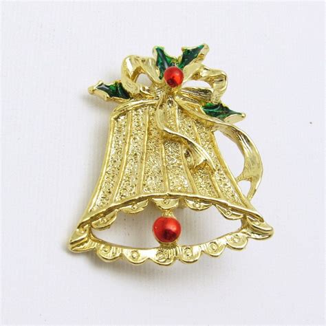 Vintage Christmas Bell Brooch Enamel Jewelry Gerrys Etsy Christmas