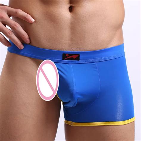 Mens Sexy Gauze Lingeries Ice Silk Half Cool Cut Boxer Mens Underwear Male Pants Shorts For Men