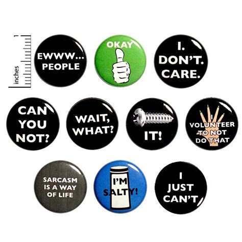 Sarcasm Pins 10 Pack Buttons For Backpacks Jackets Or Fridge Magnets