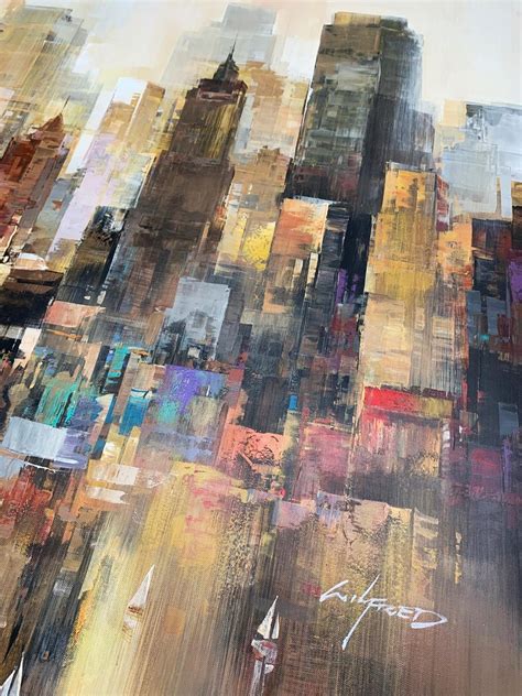 Wilfred Lang New York Sunset Acrylic On Canvas Abstract Painting