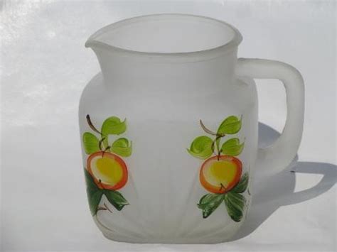 Gay Fad Vintage Hand Painted Orange Juice Pitcher Frosted Satin Glass