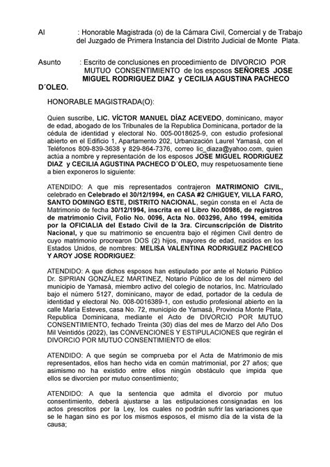 Escrito De Conclusiones Jose Miguel Honorable Magistradao Quien