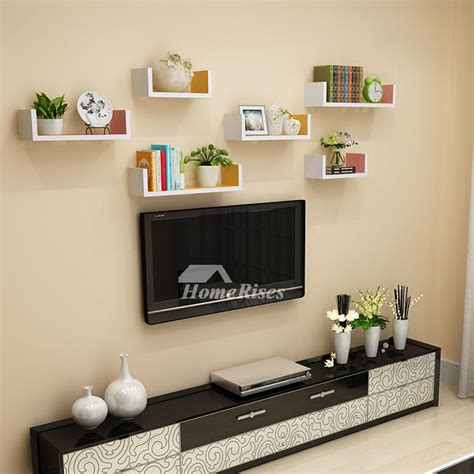 Wall Book Shelves Wooden Living Room Modern Design Rectangular