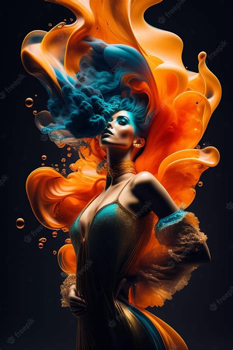 Premium Photo A Digital Art Of A Woman With Blue Hair And Orange And