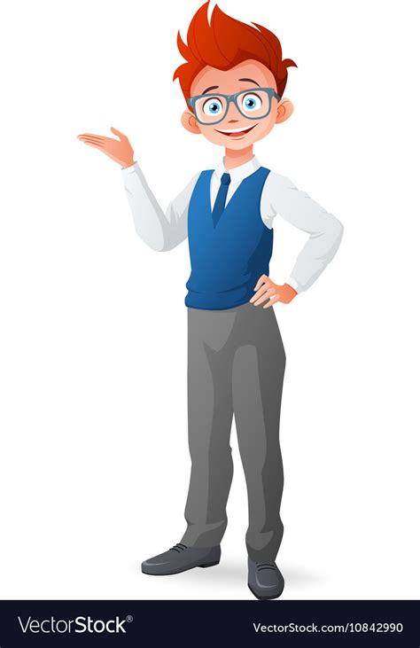 Smart Little Boy With Glasses And Finger Point Up Vector Image