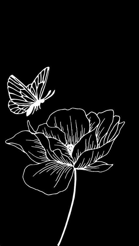 Two Butterflies Flying Over A Flower On A Black Background With White