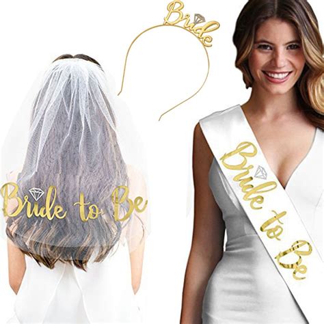 3pcs Gold Bride To Be Sash Veil Tiara Crown Set For Romantic Wedding