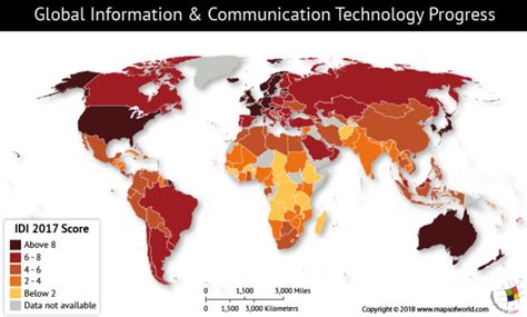 World map depicting Global ICT Development - Answers