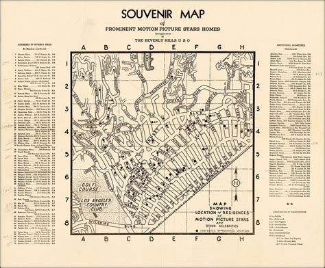 Souvenir Map Of Prominent Motion Picture Stars Homes Compliments Of