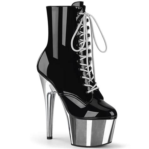 7 Black Leather Lace Up Stripper Heels Platform Pole Dancer Shoes