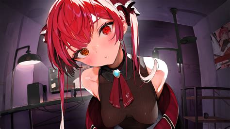 Wallpaper Anime Girls Redhead Red Eyes Blushing Houshou Marine Heterochromia Hololive