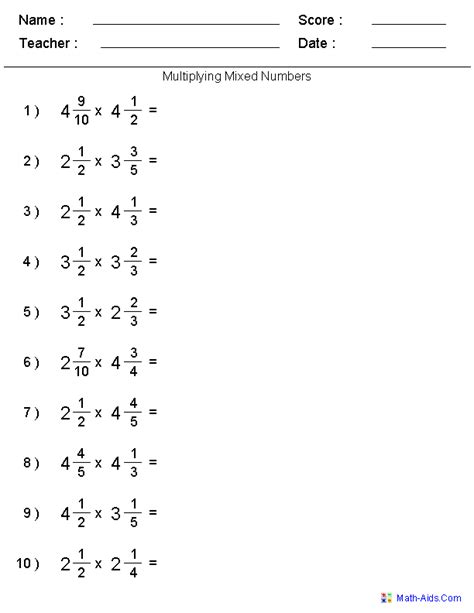 Multiplying Fractions By Mixed Numbers Worksheet