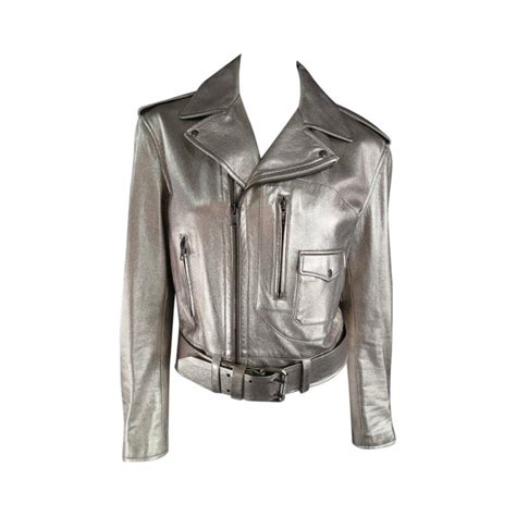 Ralph Lauren Collection 8 Champagne Silver Metallic Leather Motorcycle