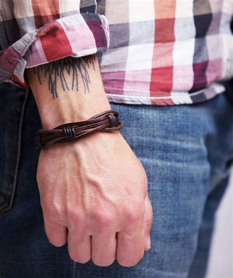 Mens Leather Bracelet Braided Brown Rustic T For Dad