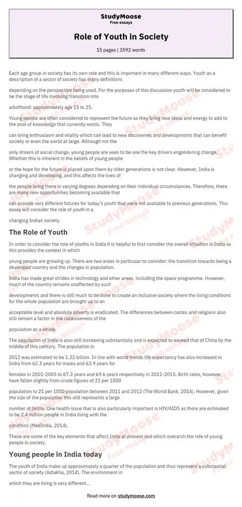 Role Of Youth In Society Free Essay Example