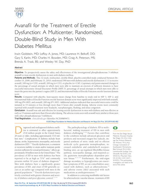 Pdf Avanafil For The Treatment Of Erectile Dysfunction A Multicenter Randomized Double