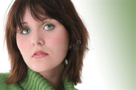 Close Up Of Beautiful Teen Girl With Green Eyes Stock