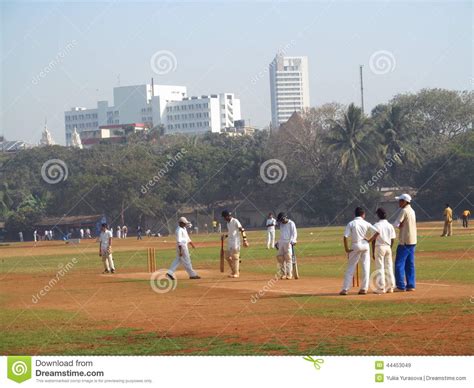 Man Playing Cricket On The Grass Of The Stadium In Mumbai India
