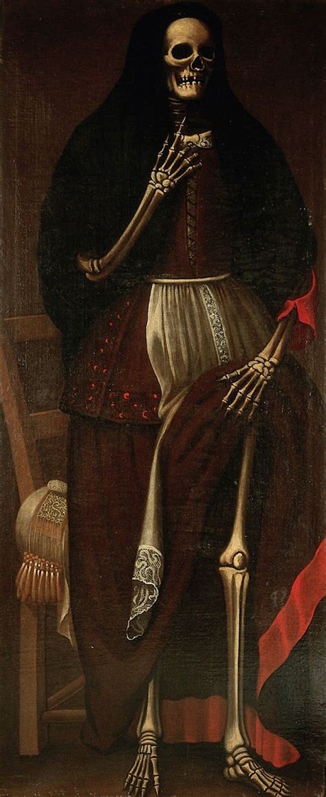 A Skeleton As A Woman Wearing A Brown And Red Dress And A Black