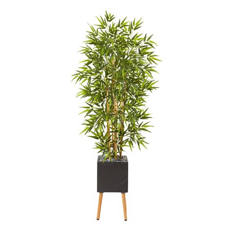 82 Bamboo Artificial Tree In Black Planter With Stand Nearly Natural