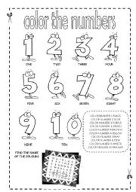 Number word and number digit on the same page. Color the numbers (1-10) - ESL worksheet by lolelozano