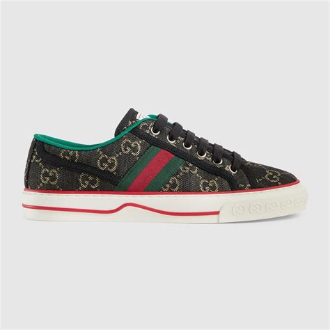 Womens Gucci Tennis 1977 Sneaker In Black And Ivory Gg Denim Jacquard
