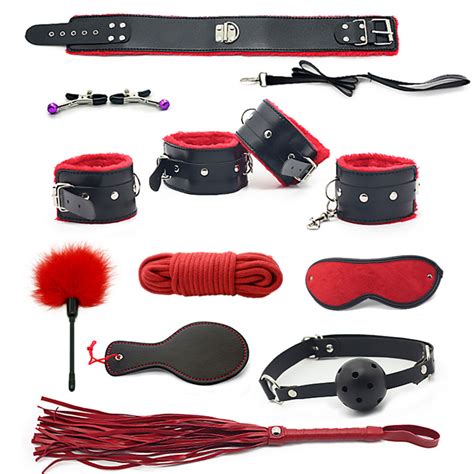 10 pcs bdsm bondage sex kit leather handcuffs fetish 8 pcs adult restraints bondage vibrator sex