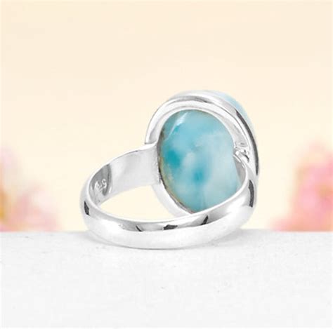 Handmade Blue Larimar Blue Larimar Ring Round Gemstone Ring Etsy