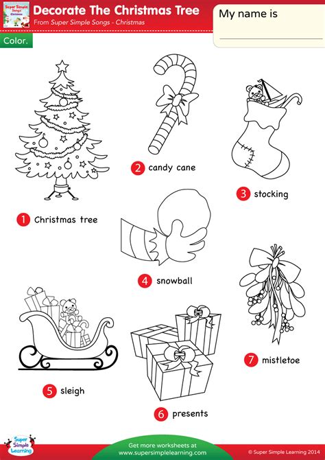 Check out our great selection of fun christmas worksheets and printables. Decorate The Christmas Tree Worksheet - Vocabulary Coloring | Super Simple