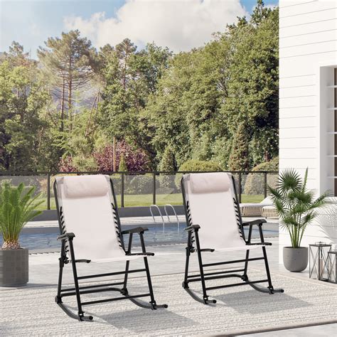Outsunny Mesh Outdoor Patio Folding Rocking Chair Set Porch Lawn